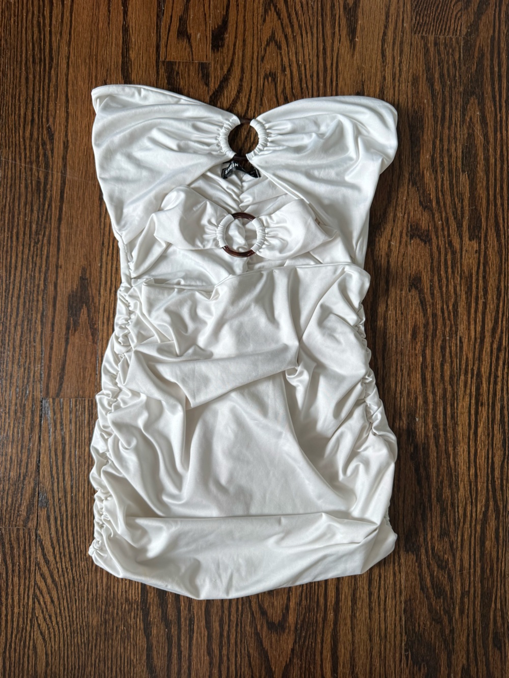 White Strapless Swim Top with Tortoiseshell Ring Detail